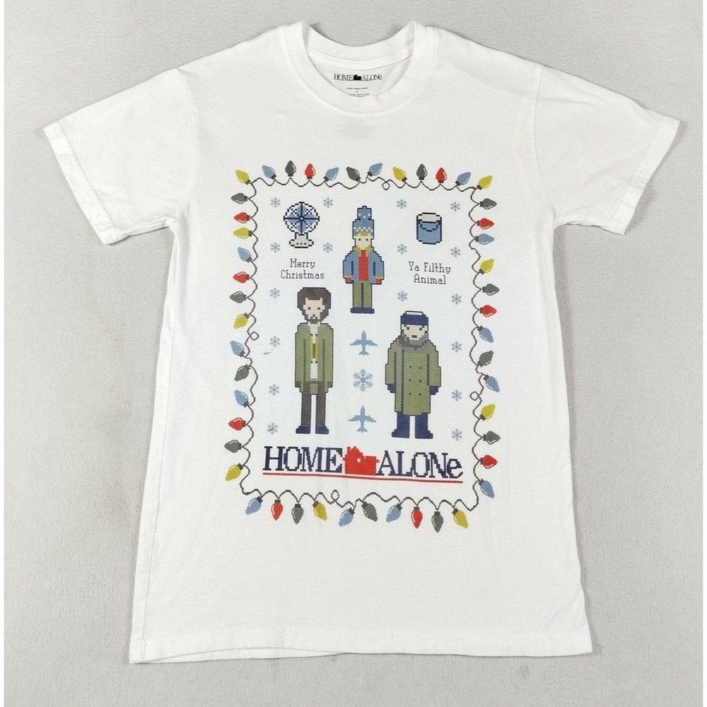 Home Alone Shirt Mens Small White Christmas Ya Filthy Animal Graphic Tee Casual